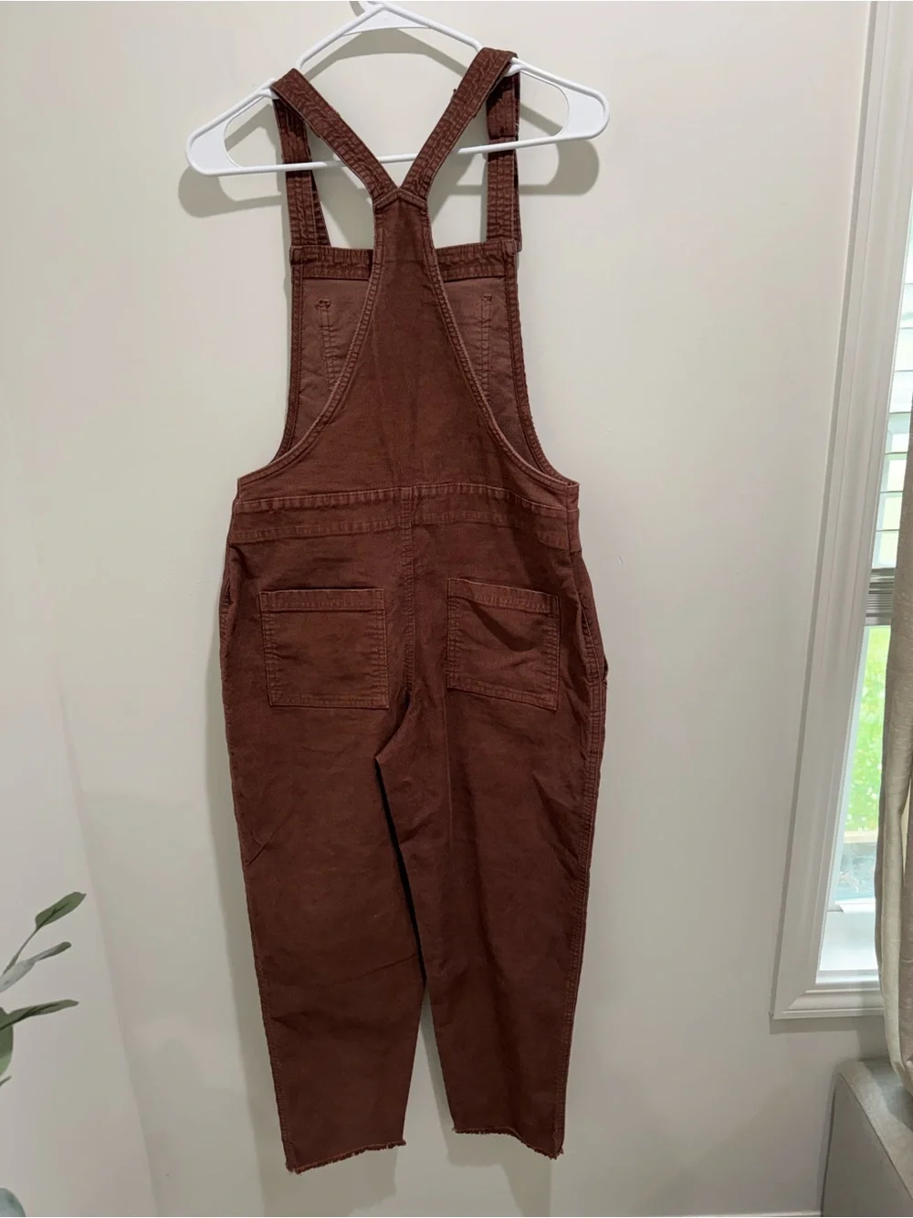 Aerie Brown Corduroy Cropped Overalls Utility Jumpsuit Raw Hem Medium - Picture 10 of 13